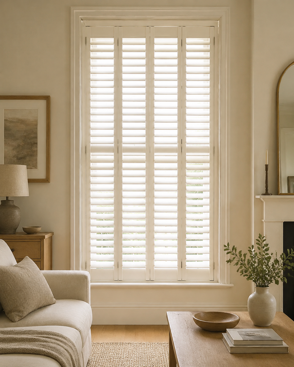 Full Height plantation shutters covering the complete window